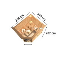 Elementsauna Karibu Malina inkl. 9 kW Bio Ofen u.ext.Steuerung mit Dachkranz und Ganzglastüre aus Klarglas