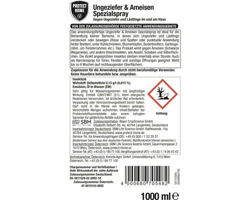 Etikett von Protect Home Ungeziefer und Ameisen Spezialspray, 1000 ml