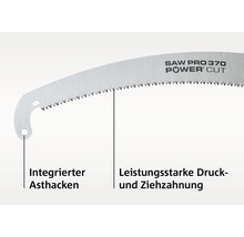 Astsägeblatt mit Asthaken und Druck- und Ziehzahnung