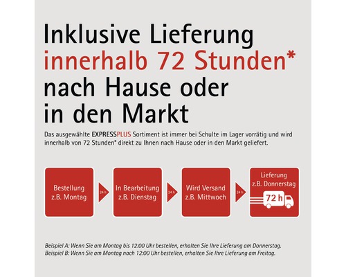 Inklusive Lieferung innerhalb von 72 Stunden nach Hause oder in den Markt