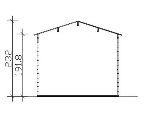 Skizze einer Gebäudeansicht mit Maßangaben