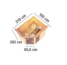 Elementsauna Karibu Siona 1 inkl. 9 kW Ofen u.integr.Steuerung mit Dachkranz und bronzierter Ganzglastüre