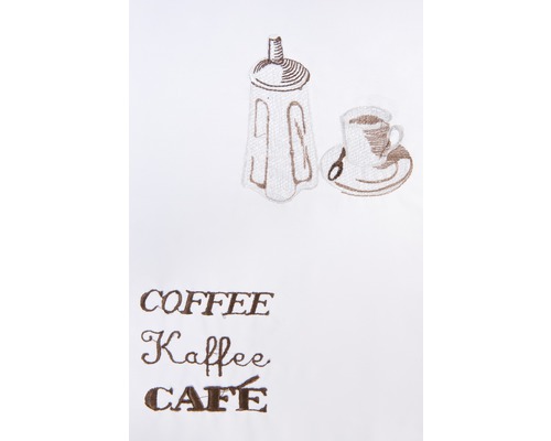 Textile mit Kaffeemotiv, Zuckerdose, Kaffeetasse und Schriftzug Kaffee