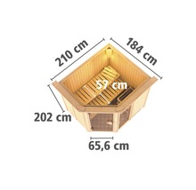 Elementsauna Karibu Siona 2 inkl. 9 kW Ofen u.integr.Steuerung mit Dachkranz und bronzierter Ganzglastüre