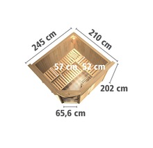 Elementsauna Karibu Siona 3 inkl. 9 kW Ofen u.integr.Steuerung mit Dachkranz und bronzierter Ganzglastüre