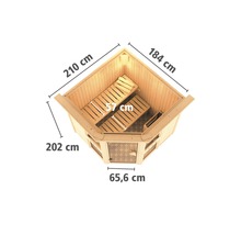 Elementsauna Karibu Omelia 1 inkl. 9 kW Ofen u.integr.Steuerung mit Dachkranz und bronzierter Ganzglastüre