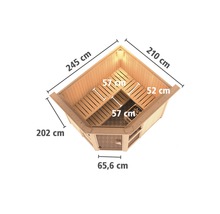 Elementsauna Karibu Omelia 3 inkl. 9 kW Bio Ofen u.ext.Steuerung mit Dachkranz und bronzierter Ganzglastüre