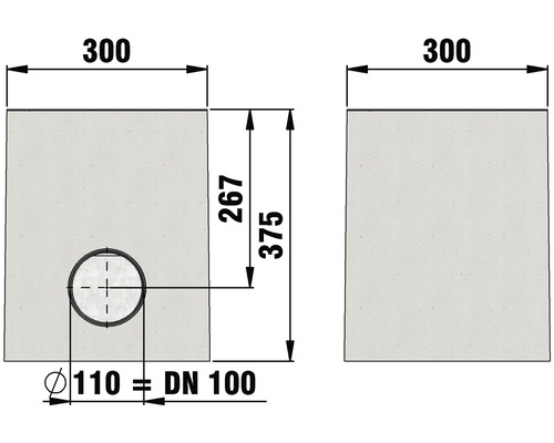 Technische Zeichnung eines Betonelements mit Abmessungen