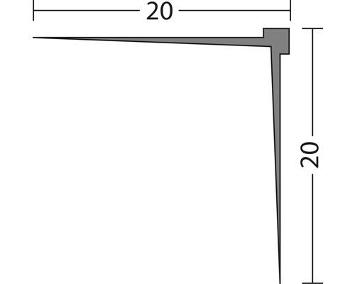 Technische Zeichnung eines Eckprofils mit den Maßen 20 x 20