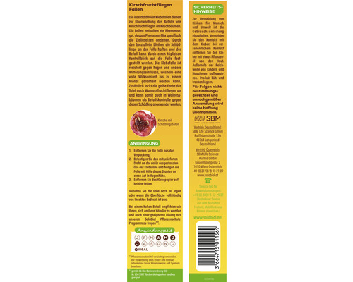 Informationen zu Kirschfruchtfliegenfallen mit Sicherheitsanweisungen und Anwendungsdetails