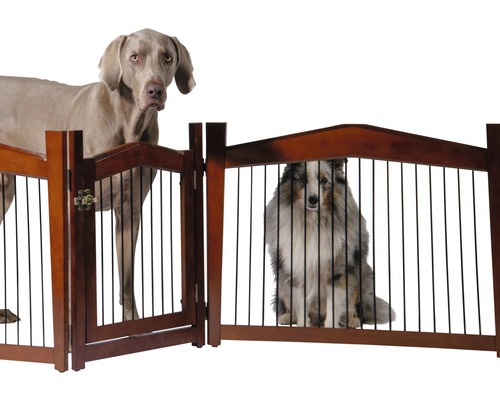 Hundegitter aus Holz mit zwei Hunden