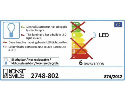 Energielabel für eine Leuchte mit fest verbauten LED Leuchtmitteln