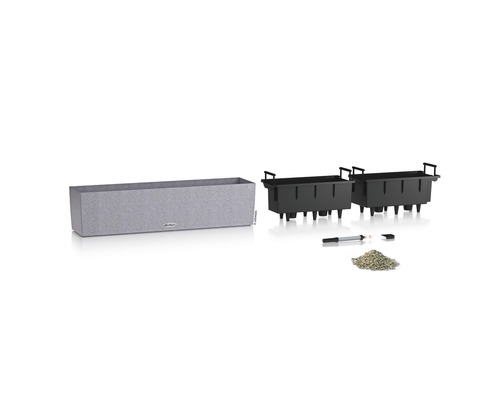 Pflanzkasten Set mit Pflanzeinsätzen, Wasserstandsanzeiger und Drainage.