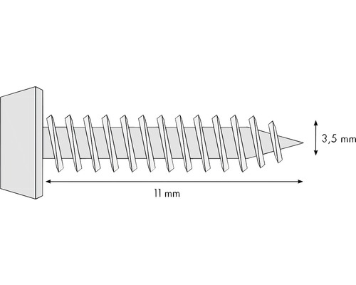 Illustration einer Schraube mit den Maßen 11 mm Länge und 3,5 mm Durchmesser