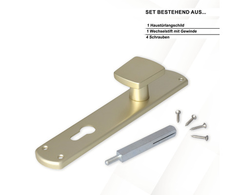Türbeschlagset mit Türschild, Wechselstift mit Gewinde und Schrauben