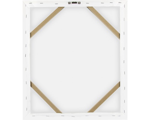 Rückseite einer Leinwand mit Holzkeilrahmen und Aufhängung