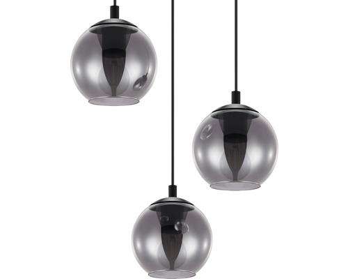 Dreiflammige Hängeleuchte mit runden Glasschirmen