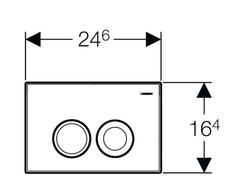 Maßzeichnung einer Betätigungsplatte mit zwei Tasten und den Maßen 246 mal 164 Millimeter.