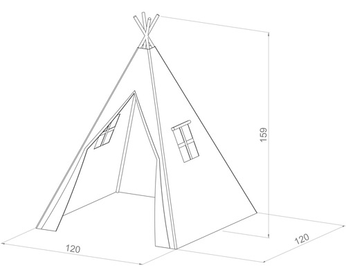 Abbildung eines Tipi-Zeltes mit Maßangaben
