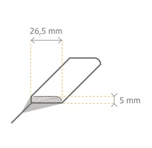 Schema einer Sockelleiste mit den Maßen 26,5 mm und 5 mm