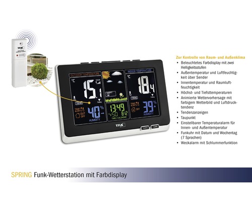 Funkwetterstation mit Far डिस्प्ले zur Anzeige von Innen- und Außentemperatur sowie Luftfeuchtigkeit
