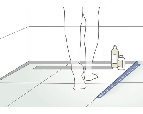 Illustration einer Duschrinne im Badezimmer mit Fliesenboden