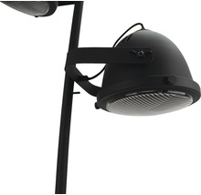 Schwarze Aussenleuchte mit zwei Strahlern am Mast
