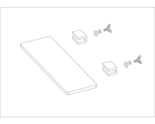 Glasboden mit Halterungen, Schrauben und Muttern