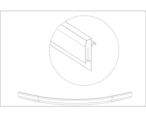 Aurlane Führungsschiene silber unten BSP121_2L für Komplettduschkabine CAB121 Illustration einer Sockelleiste mit Clipbefestigung