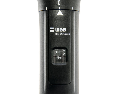 Detailansicht eines Drehmomentschlüssels mit WGB Logo und Nm-Anzeige