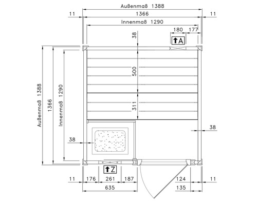 Technische Zeichnung mit Maßangaben