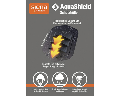 Siena Garden AquaShield Schutzhülle reduziert Kondensation und Schimmel. Luftzirkulation dank Active Air System. Schützt vor Schmutz und Regen. Umlaufende Kordel sorgt für festen Sitz.