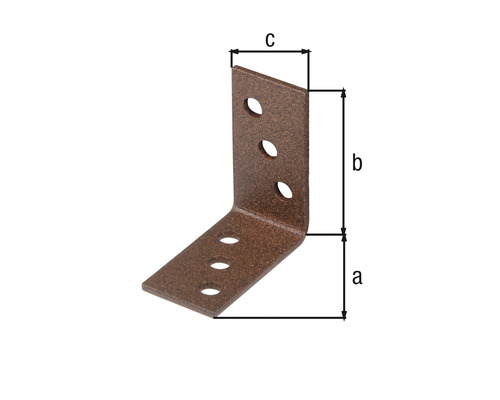 Winkelverbinder mit Löchern und Maßangaben a, b und c