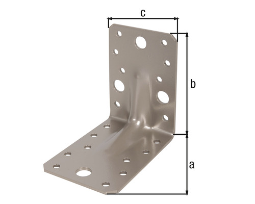 Winkelverbinder aus Metall mit Löchern und Größenangaben