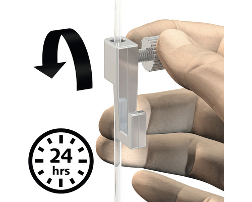 Glasbildaufhänger mit Stellschraube, Anwendungsbeispiel