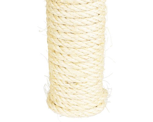 Detailansicht eines mit Sisal umwickelten Kratzbaumstammes.