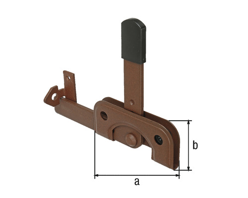 Fensterladenfeststeller aus Metall mit den Maßen a und b