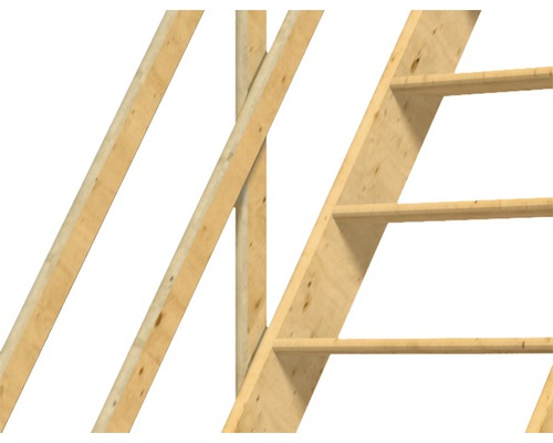 Holzkonstruktion mit Dachsparren und Treppe