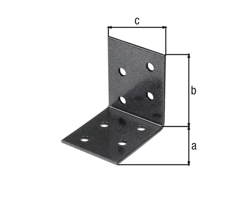 Winkelverbinder mit Abmessungen a, b und c sowie jeweils vier Löchern