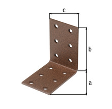 Winkelverbinder aus Metall mit Bohrungen und Größenangaben a, b, c