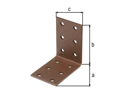 Winkelverbinder aus Metall mit Bohrungen und Größenangaben a, b, c