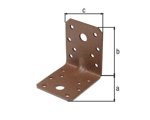 Winkelverbinder mit verschiedenen Bohrlöchern und den Maßen a, b und c.