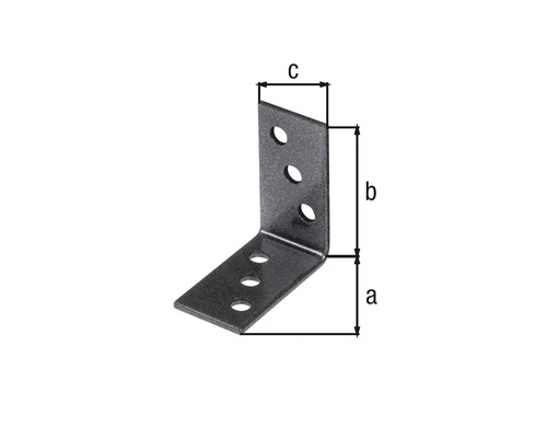 Winkelverbinder mit Löchern und Maßangaben a, b und c