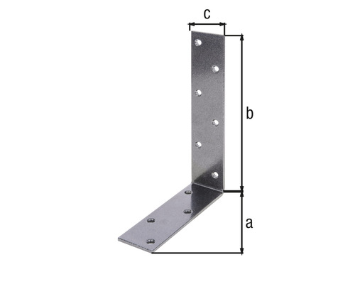 Winkelverbinder aus Metall mit Bohrlöchern und Maßangaben