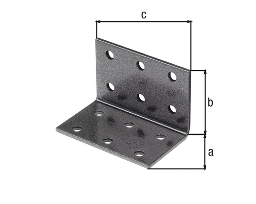Winkelverbinder mit Bohrungen und Größenangaben a, b und c