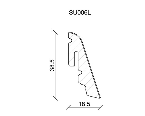Technische Zeichnung eines Profils mit den Maßen 38,5 und 18,5