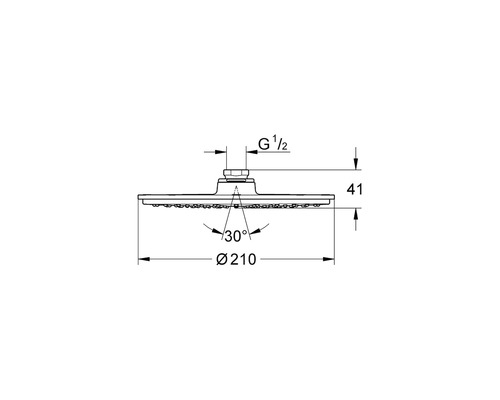 Technische Zeichnung eines Duschkopfes mit Maßangaben