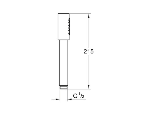 Technische Zeichnung einer Handbrause mit Maßangaben