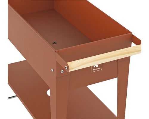 Hochbeet aus Metall mit Holzgriff und Ablage