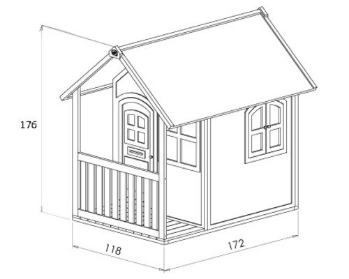 Illustration eines Spielhauses mit Maßen.